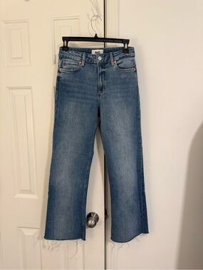PAIGE Medium Blue Wide-Leg Crop Jeans